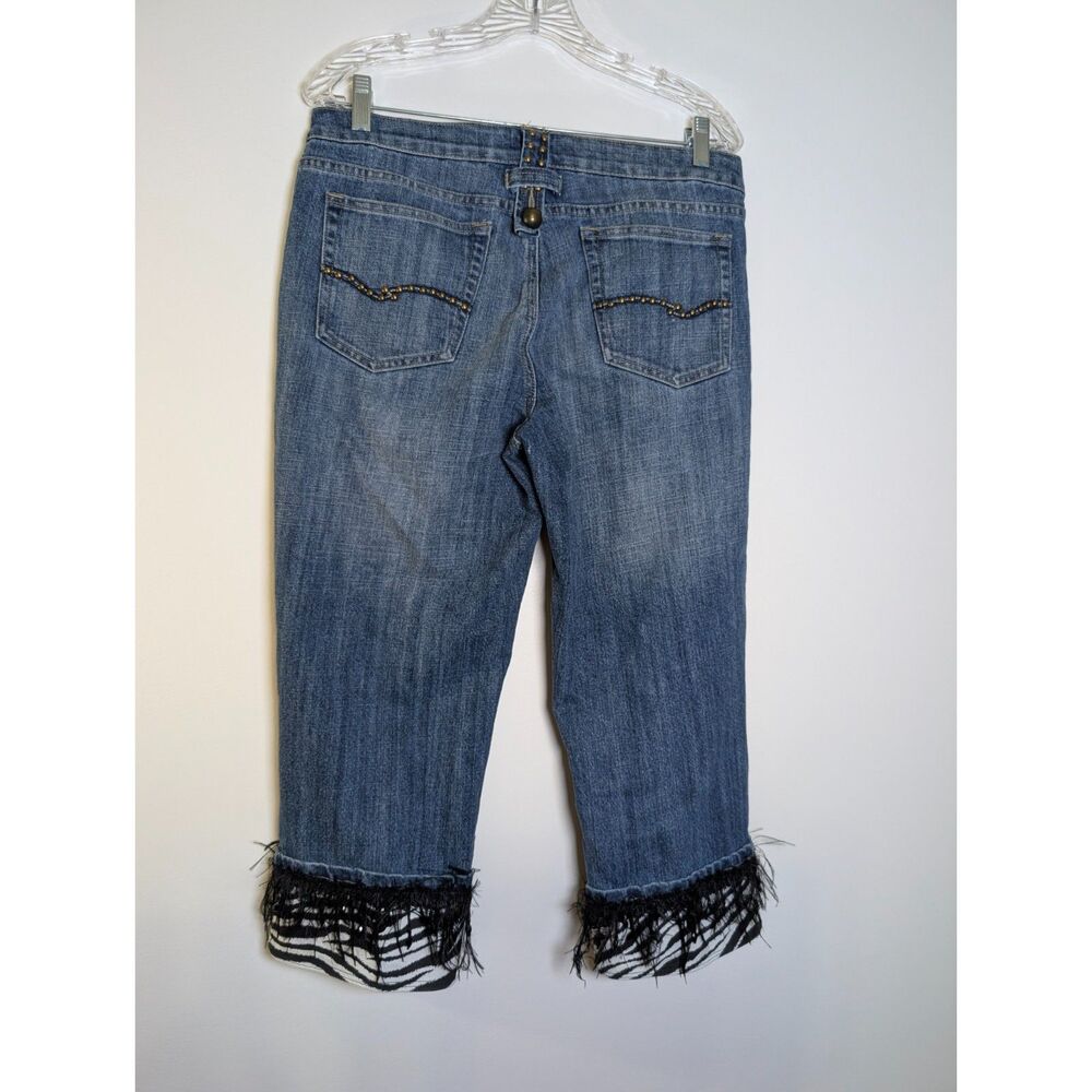 Beverly's Embellished Capri Jeans 10 Zebra Feather Fringe Studded Y2K Eclectic - Picture 3 of 16